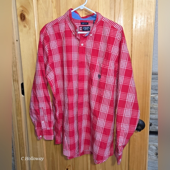 Chaps Easy Care Button Down Shirt Men's Size XL Long Sleeve Red Check - Picture 1 of 9